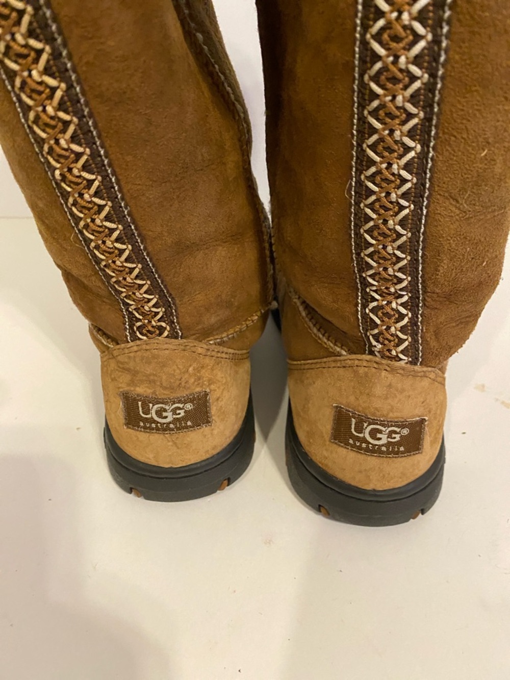 UGG Australia Brown Leather Sheepskin Cuff Boots Women's Size 8 - Picture 6 of 11